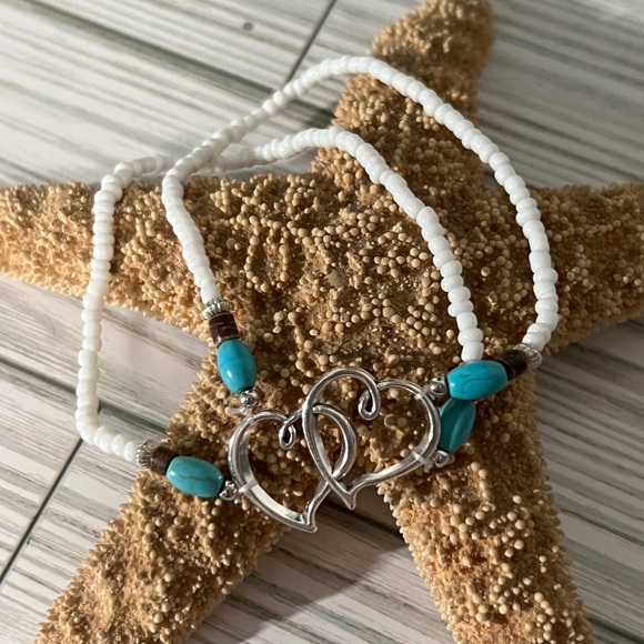 Turquoise Beaded Heart Ankle Bracelet - Picture 5 of 6